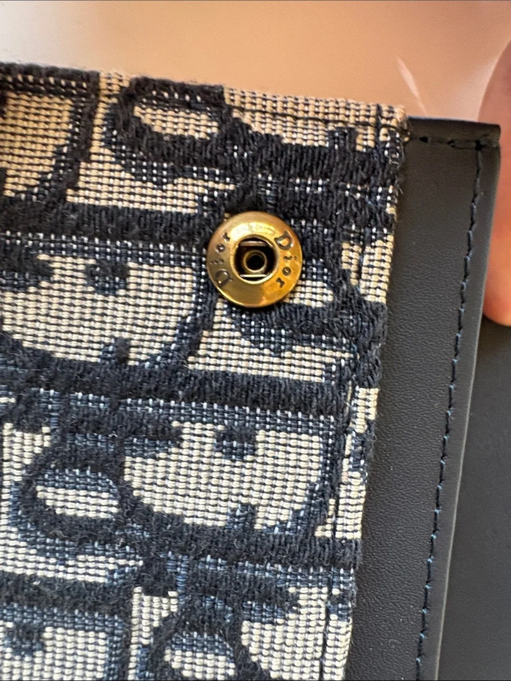 Dior Black and Navy Textile Card Holder with Gold Logo
